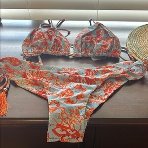 Floral Bikini Set in Blue and Orange